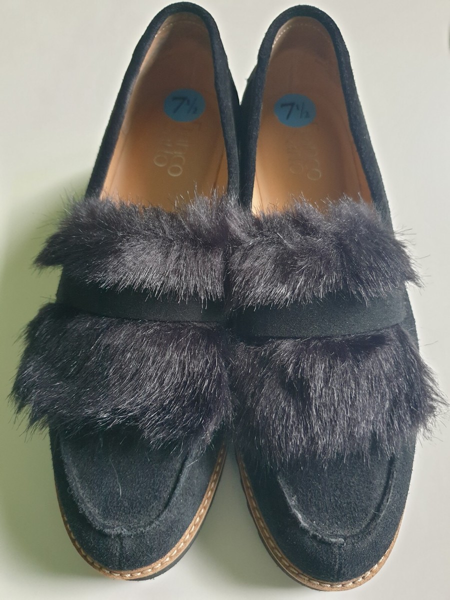 Franco Sarto Cyrus Women's Black Suede Leather Loafers with Faux