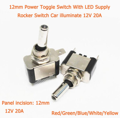 12mm Power Kippschalter mit LED Versorgung Wippschalter Auto Beleuchtung 12V 20A