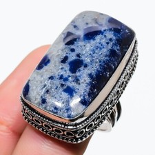 Blue Sodalite Gemstone Handmade 925 Sterling Silver Jewelry Ring Size 7 US 