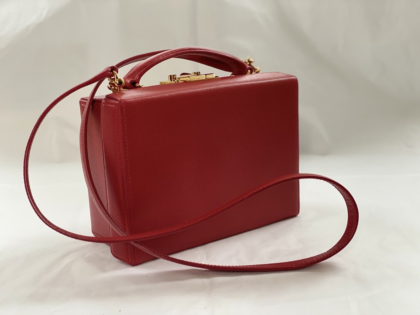Luxury Mark Cross Red Grace Box Bag - Iconic Leather Handbag