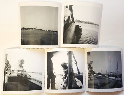 Vintage 1954 Found Photo LOT 5 Pics Deep Sea Diver Boat Water Tarpon Springs FL