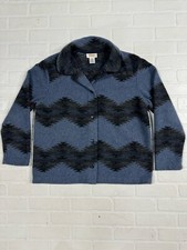 Vtg Talbots Fleece Jacket Women s M Blue Aztec Print Boho USA