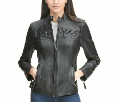Women's Black Biker Motorcycle Stylish Real Leather Jacket Soft Lambskin Coat