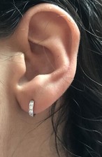 14K Solid Yellow Gold Lab Created Diamond Huggies Hoop Earrings Channel Setting