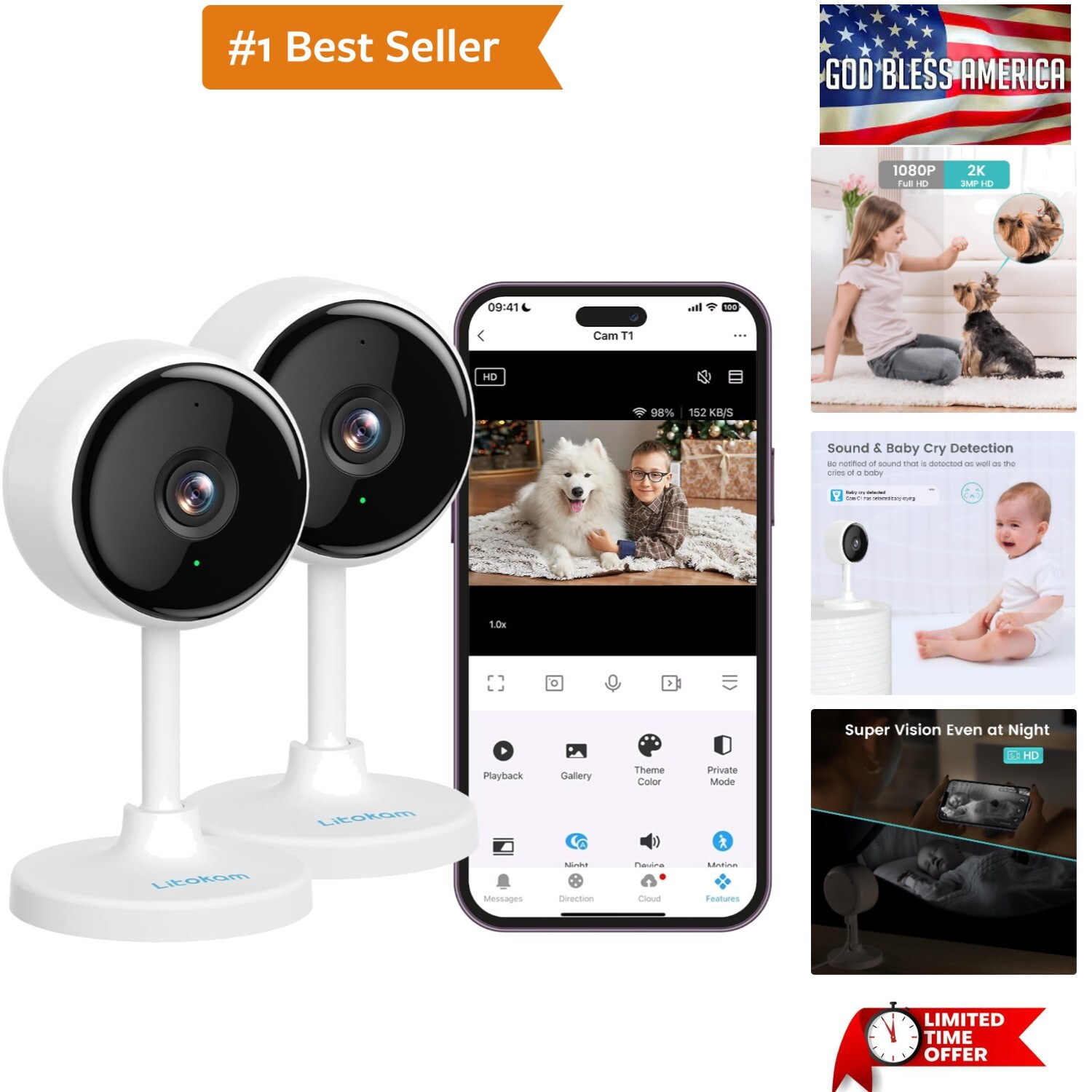 Indoor Camera, Cameras for Home Security with Night Vision, Pet Camera with P...-image