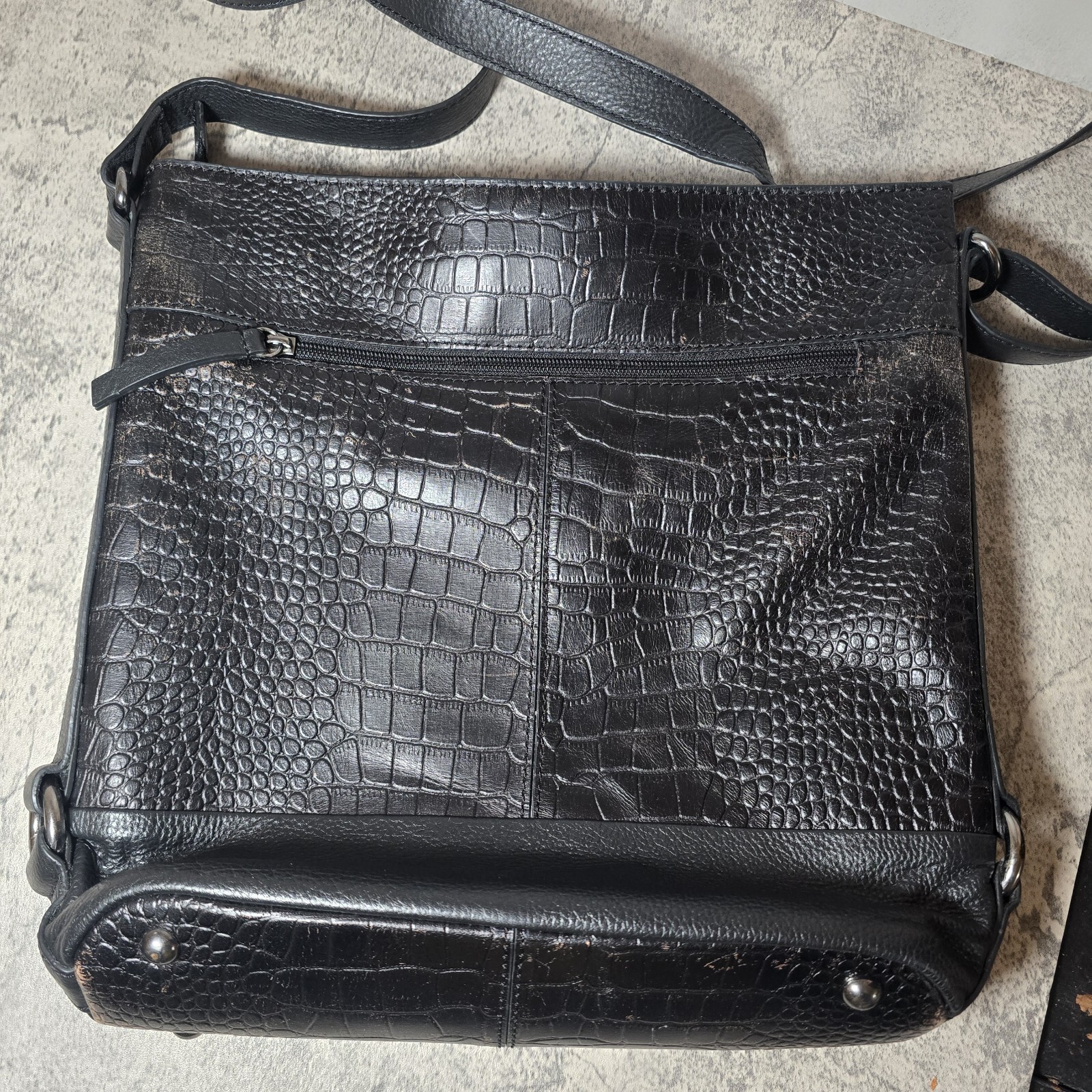 UNION CODE BLACK LEATHER CROCODILE CROSSBODY BAG … - image 3