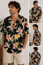 Pineapple Juice Men XL Hawaiian Shirt Floral Black Rayon Aloha USA Made