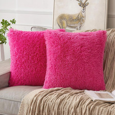 Pack of 2 Hot Pink Throw Pillow Covers Luxury Fluffy Pillows Faux Fur Decorative