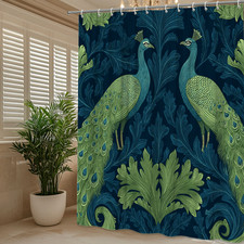 Elegant Peacock Shower Curtain - Green and Blue Floral Design