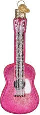Glittered Guitar Christmas Ornament Swift Glass 4.75 Inches Tall, OWC Gift Box