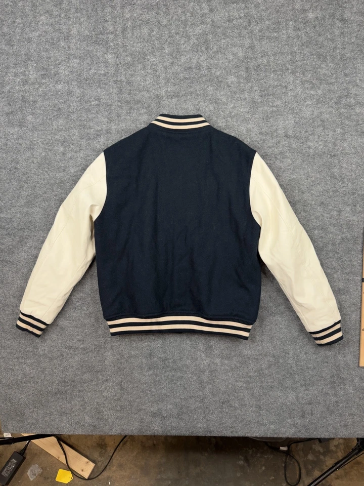 SuperDry Bomber куртка женщин США 8 темно-белый Varsity кнопка вверх пальто Великобритании 12 EU 40 - Изображение 3 из 4