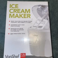 VonShef 1.5L HOME ICE CREAM MAKER FROZEN YOGURT, SORBET, DESSERT *NEW* OPEN BOX 