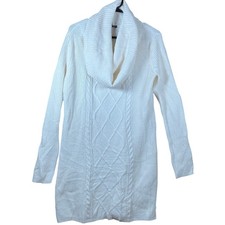 Express Womens Sweater Dress White Cable Knit Cowl Neck Cotton Blend M