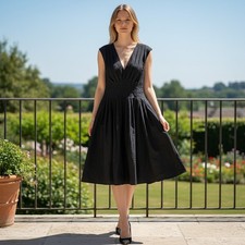 NWT Banana Republic Dress Womens 6 Black Goth Fun Preppy Pleated Midi $180