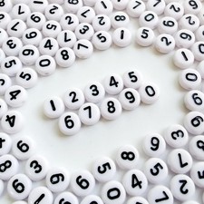 Amaney 500pcs White Acrylic Number Beads 7x4mm Mixed Number Beads Acrylic Plasti
