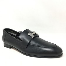 Hermes Paris Loafers Flats Shoes Womens Size 8 US 38 EU Black Leather Silver H