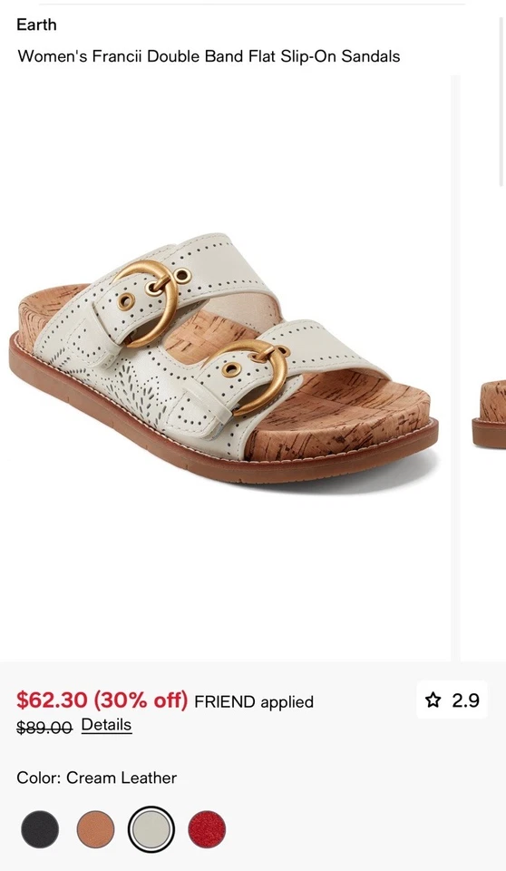 Sandalias planas sin cordones Earth Francii de doble banda para mujer talla 6M en color marfil Foto 2 de 4