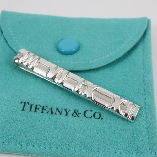 Tiffany & Co. Atlas Roman Numeral Tie Bar Clip Sterling Silver 925 w/Pouch
