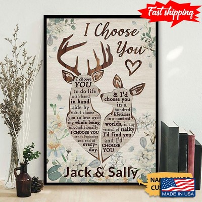 Vintage Customized Name Floral Deer Couple I Choose You To Do Life With Hand ...