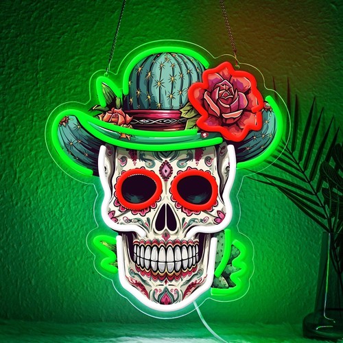 Day of the Dead Neon Sign - Mexican Sugar Skull LED Neon Light for Home & Bar...