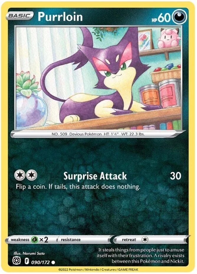 Pokemon - Purrloin - 090/172  - Brilliant Stars - NM/M