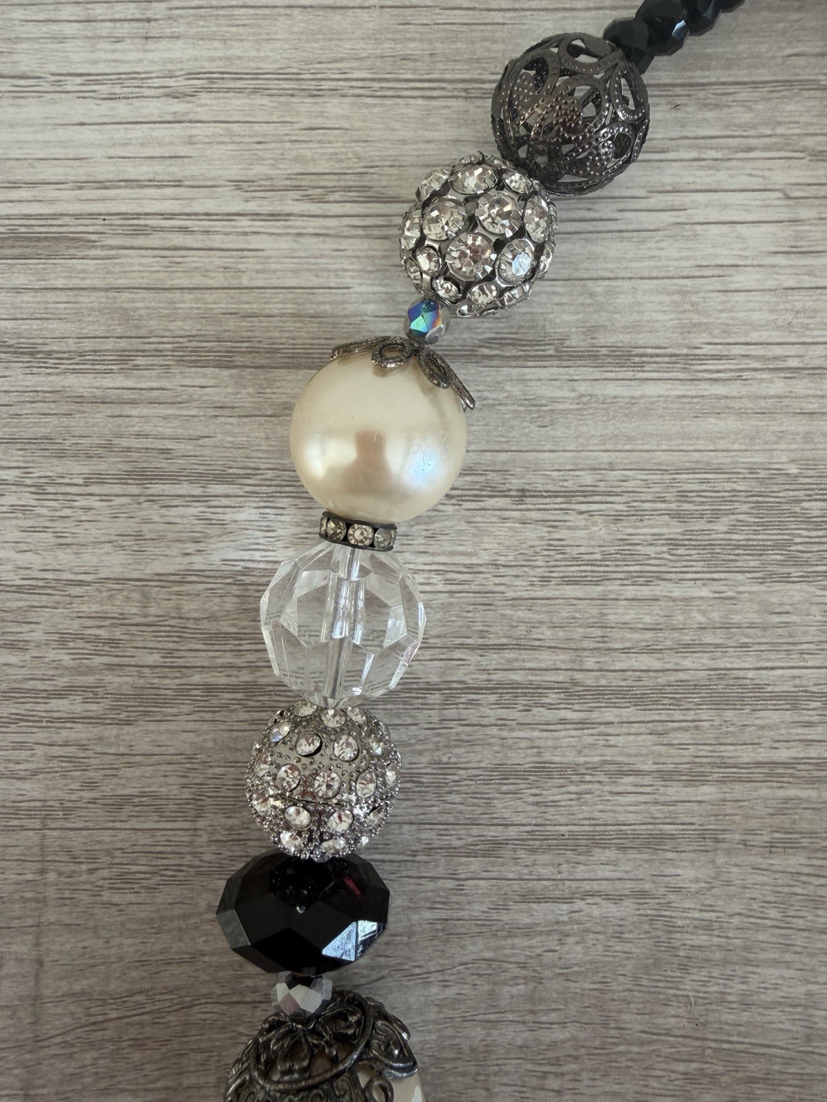 Handmade Black & Silver Beaded Statement Necklace… - image 2