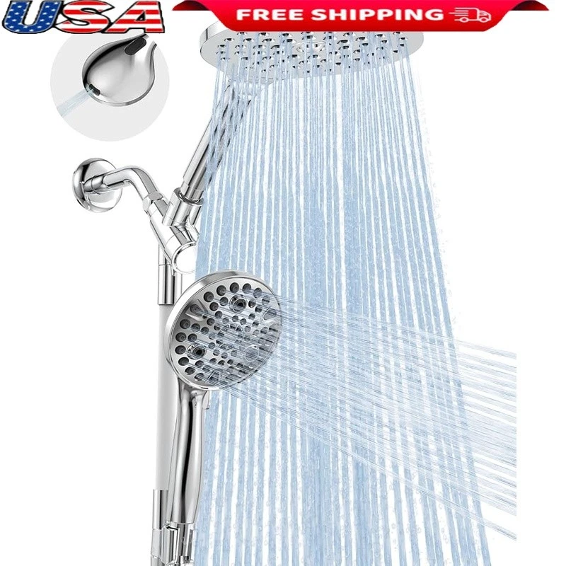 2-in-1 Dual Shower Head High Pressure Rainfall Handheld Spray W/ Adjustable Hose