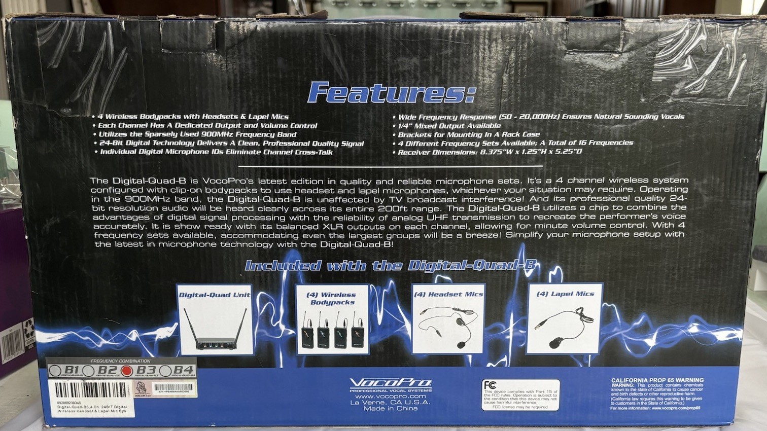 VocoPro Digital-Quad-B4 - Four Channel Wireless Mic set with 4 channel mic cable