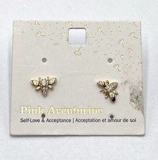 Earrings Bee Gold Tone Clear Rhinestones Pierced