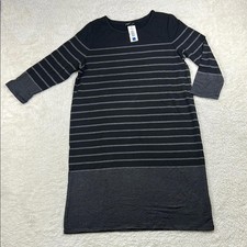 Hilary Radley Women’s Black Gray Striped Sweater Dress Long Sleeve Colorblock