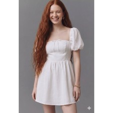 Reformation Malvina Linen Puff Sleeve Mini Dress White 6 NWT Summer