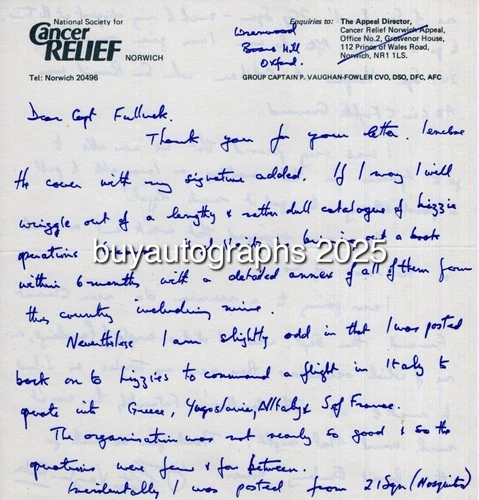 WW2 RAF Special Duties SOE pilot Peter Vaughan-Fowler signed letter