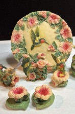 Miniature Resin humming Bird tea-set Tea Party Fairy Garden Flowers