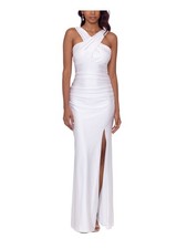 XSCAPE Womens Ivory Crisscross Neck High Slit Lined Sleeveless Dress 2