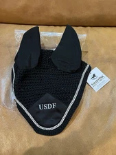 SmartPak Horse Size Black Bejeweled Bonnet Embroidered USDF 