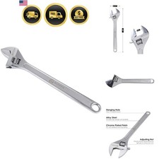24 Adjustable Wrench Heavy Duty Drop Forged Steel Chrome Plated Precision...