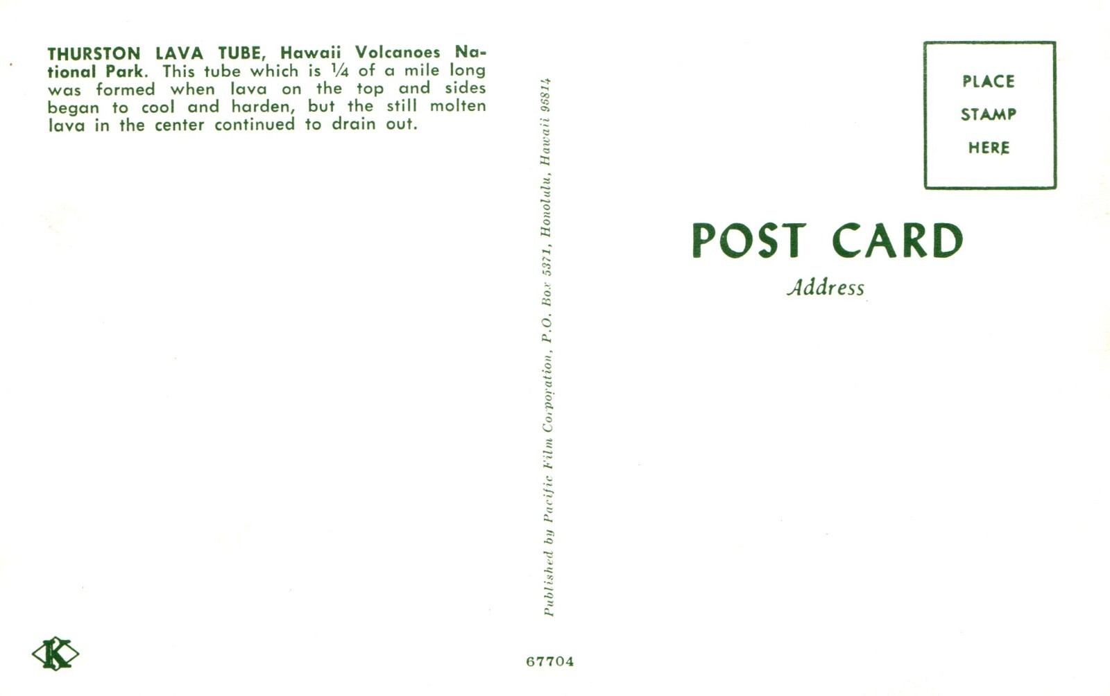 Postcard Thurston lava tube Hawaii volcano national park