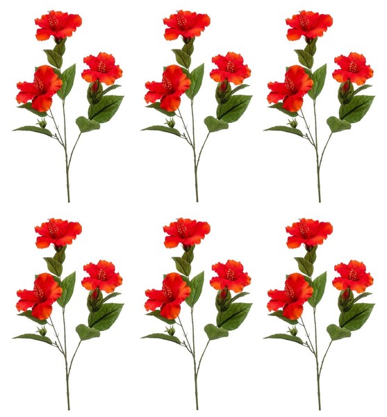 6Er Set KüNstliche Hibiskuszweige Mit 3 BlüTen Rot H. 82Cm Emerald Kunstblumen-image