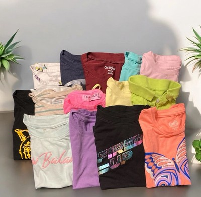 #ad 14 Pc Girls Top Brand Short Sleeve Pullover Various Designs T Shirts Sz XS 4 5 $18.99