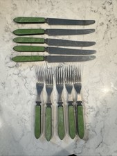10 Piece Stainless Bakelite Sta-brite Dinner Avocado Green Pearlized Art Deco