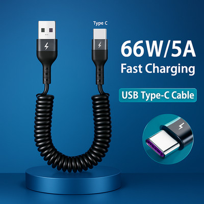 USB Typ C 66 W Auto 5A Schnellladung Typ C auf Typ C Feder-Teleskopkabel für iPh