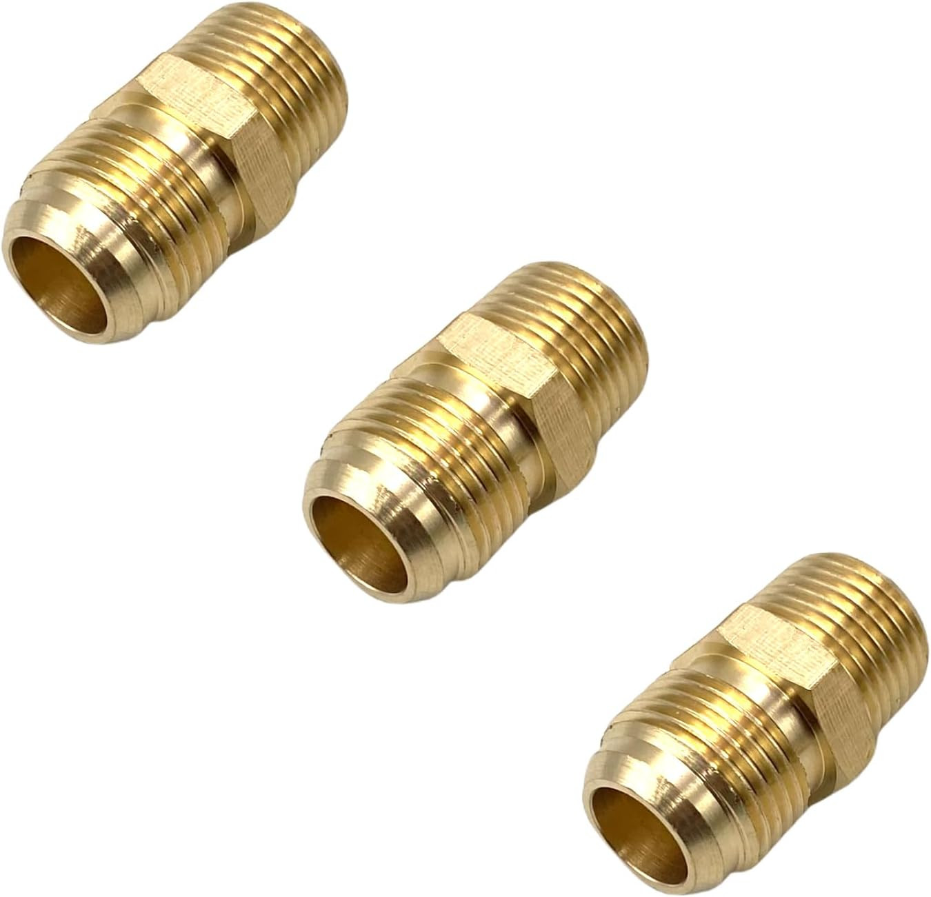 3 Pcs Brass Half Union Adapters, 5/8" Flare to 1/2" NPT Male Union Propane Gas F