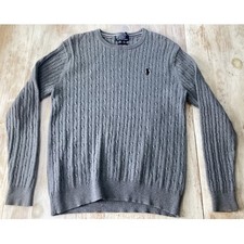 Polo Ralph Lauren Mens Gray Cable Knit Pure Cotton Crewneck Sweater