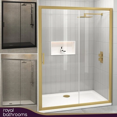 ROYAL BATHROOMS Sliding Shower Enclosure Door Walk In Cubicle 6mm Glass Screen 1000 - 1700mm
