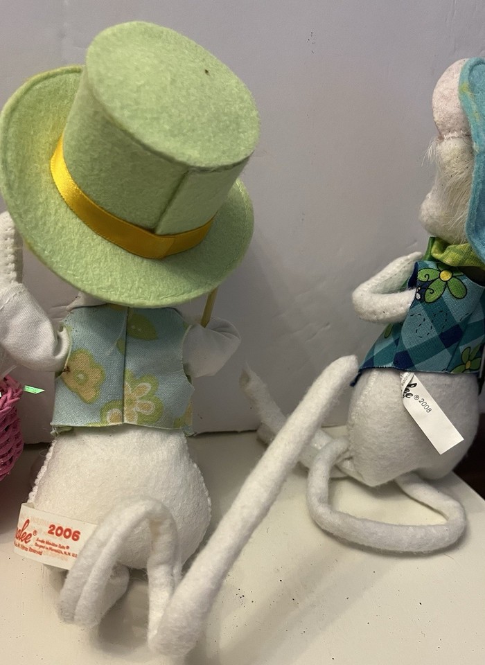Annalee Easter Mouse Rabbit Figurines Fabric Multicolor Floral Set 2006 ...