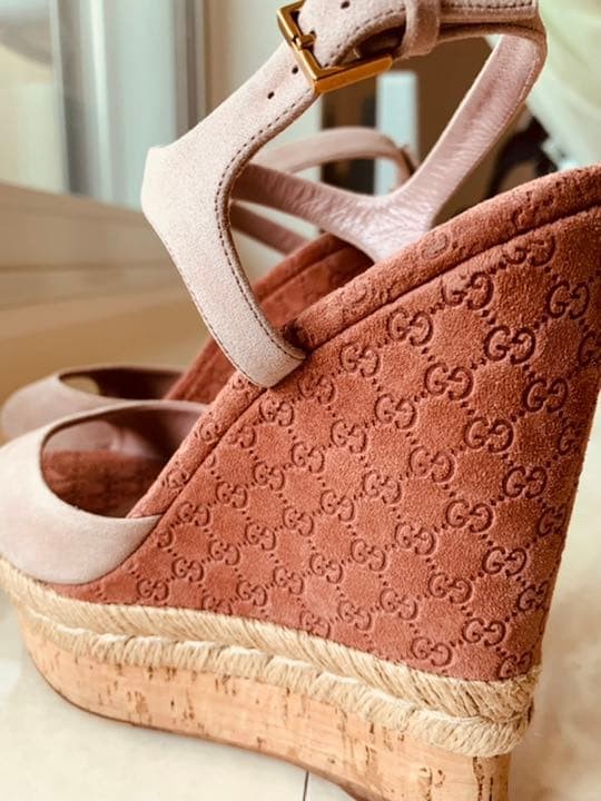 GUCCI Mules Sandals Heel GG Suede Pink EU36/US6 116128c thumbnail 22