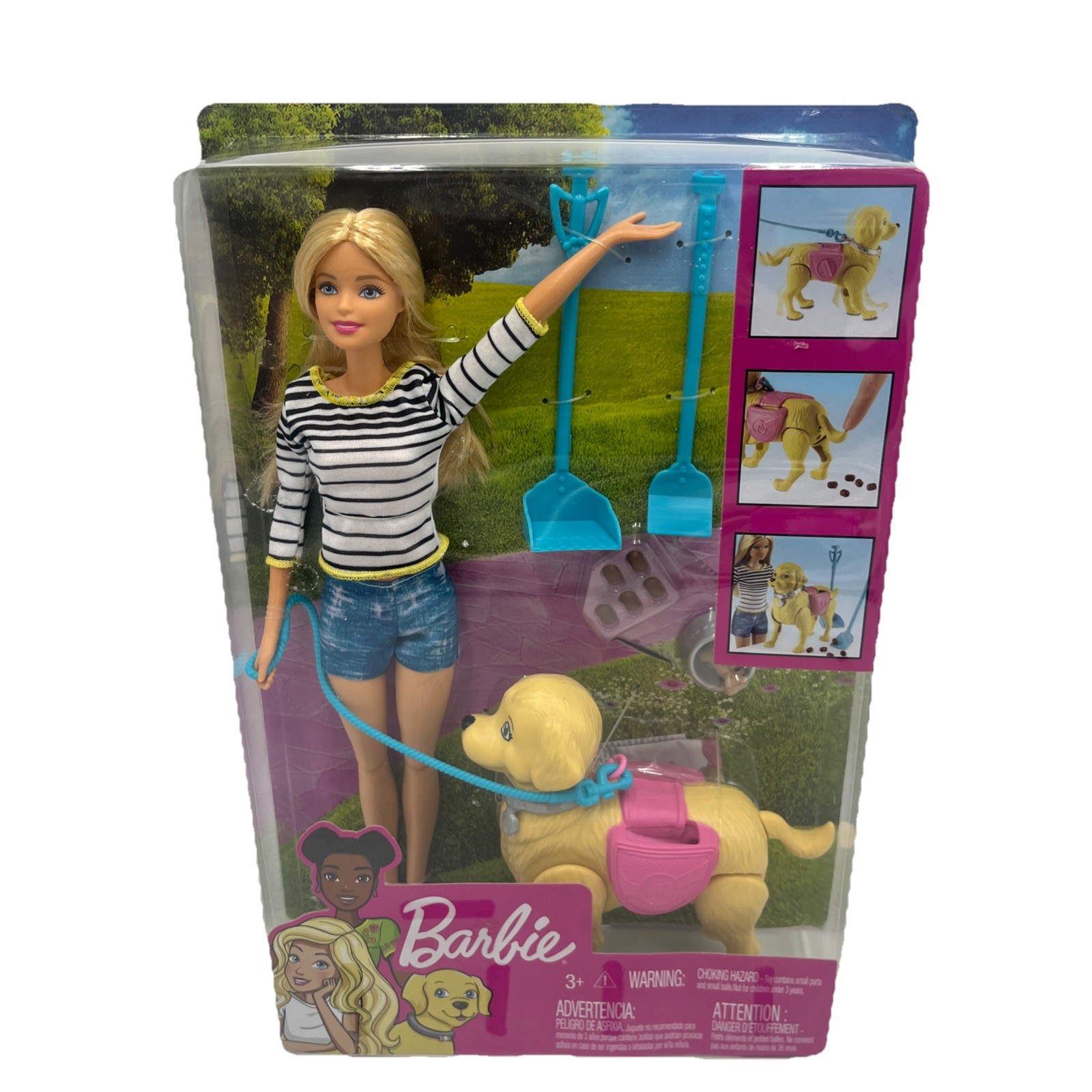 Barbie Dog Walker Doll and Potty Puppy Playset With Accessories DWJ68 Brand New
