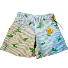 Cat  Jack XS 4/5 Boys Striped Swim Shorts With Alligator Print drawstring