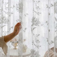 Tende in tulle pizzo bianco traslucido con finestra fiori europei soggiorno