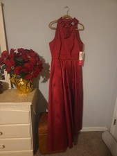 Eliza J Burgundy Bow Crystal Mikado Ballgown Maxi Gown Size 16 $238